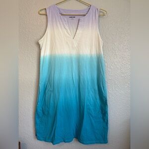 Lands' End Light Blue and White V-Neck Top